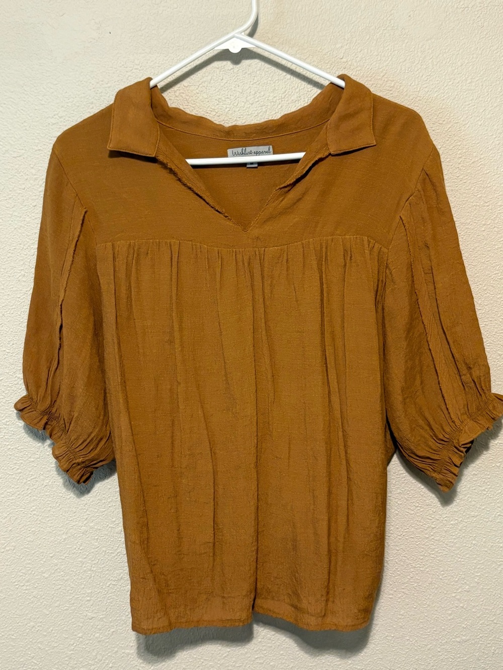 Wishlist Rust V-Neck Collared Peasant Top